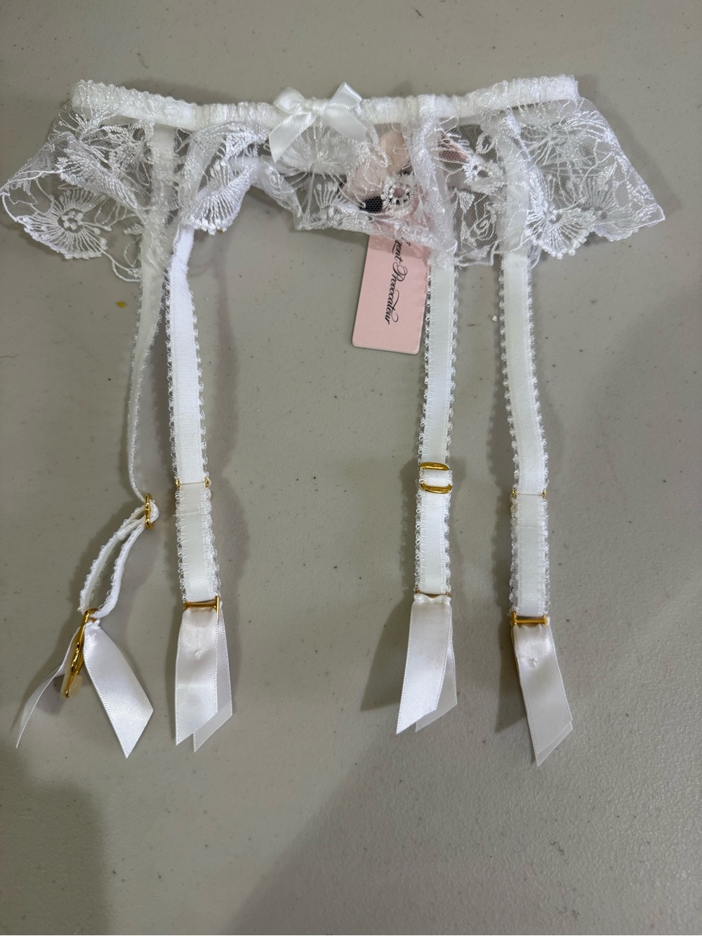 Agent Provocateur White Lace Garter Belt with Satin Straps